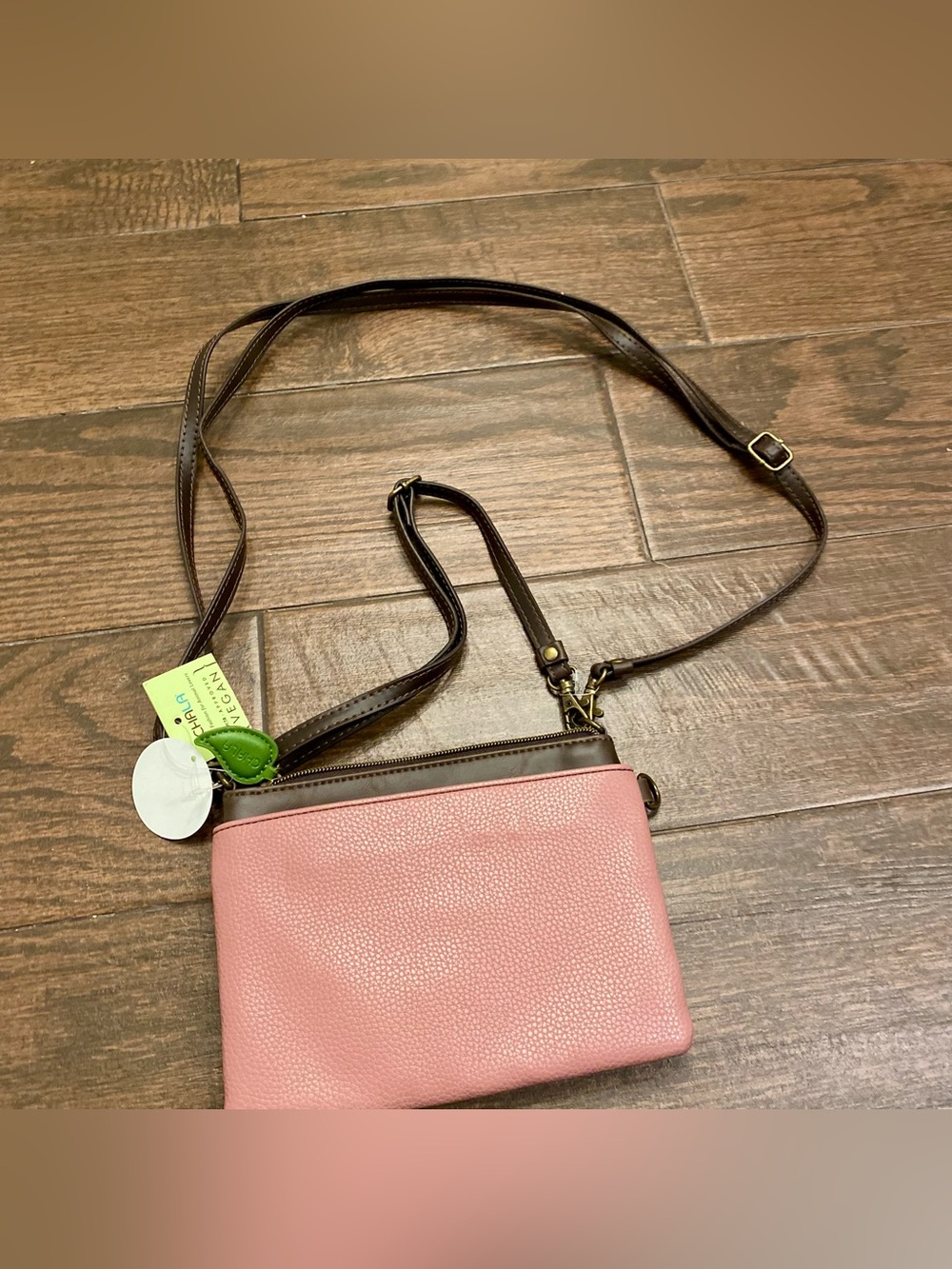 Chala Pink Floral Applique Crossbody with Brown Strap - Picture 4 of 10